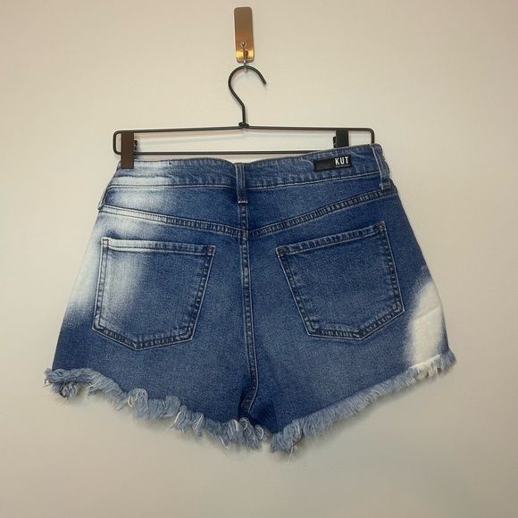 Kut from the Kloth Jean Shorts Jane High-Rise Bleach Dye Festival Fringe Size 8 - Picture 4 of 9